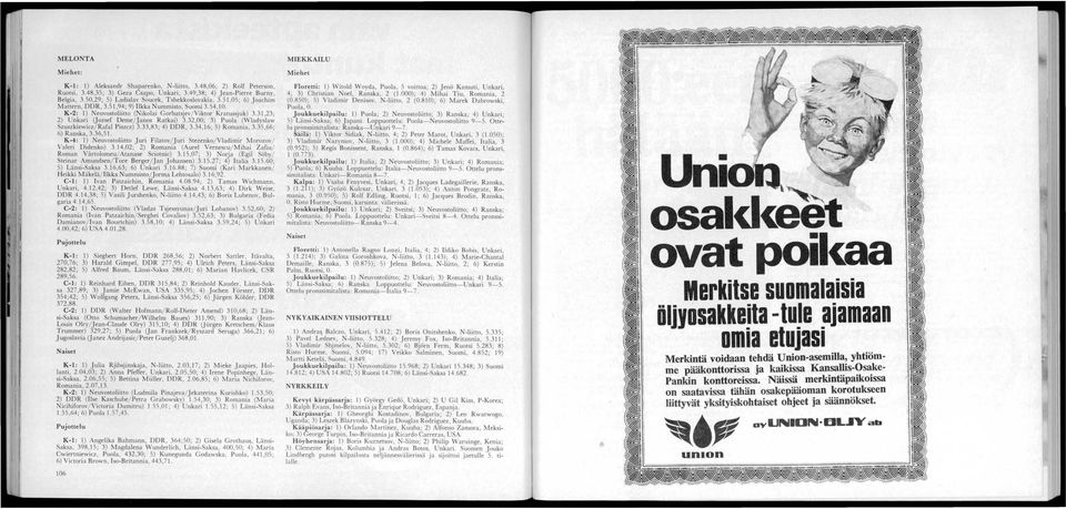 31,23; 2) Unkari (Jozsef Deme/ J anos Ratkai) 3.32,00; 3) Puola (Wladysl aw Szuszkiewicz/ Rafal Piszcz) 3.33,83; 4) DDR, 3.34,16; 5) Romania, 3.35,66; 6) Ranska, 3.36,51.