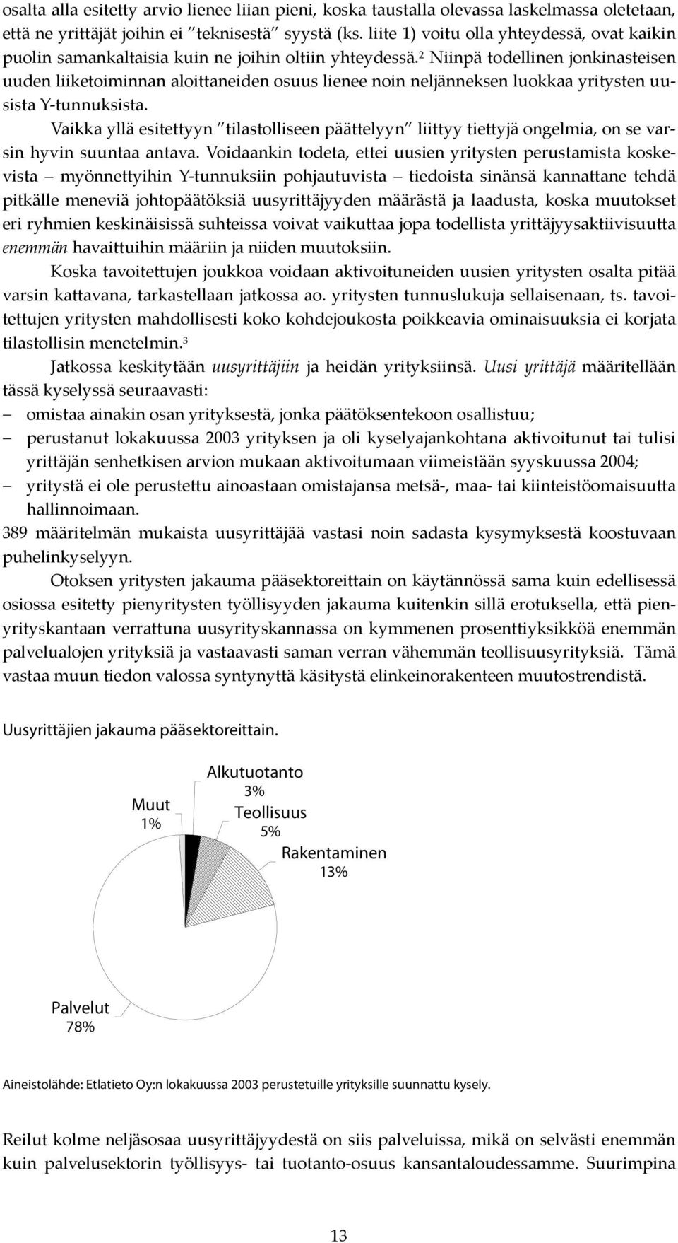 2 Niinpä todellinen jonkinasteisen uuden liiketoiminnan aloittaneiden osuus lienee noin neljänneksen luokkaa yritysten uusista Y-tunnuksista.