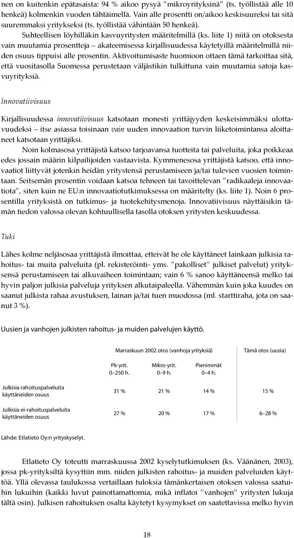 liite 1) niitä on otoksesta vain muutamia prosentteja akateemisessa kirjallisuudessa käytetyillä määritelmillä niiden osuus tippuisi alle prosentin.