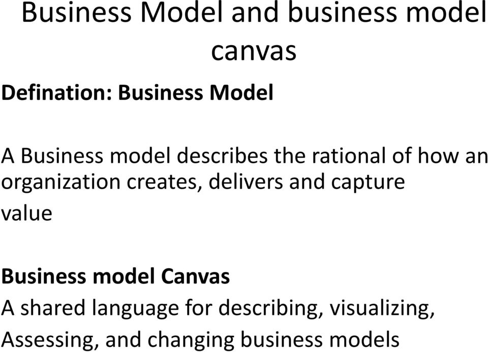 creates, delivers and capture value Business model Canvas A shared