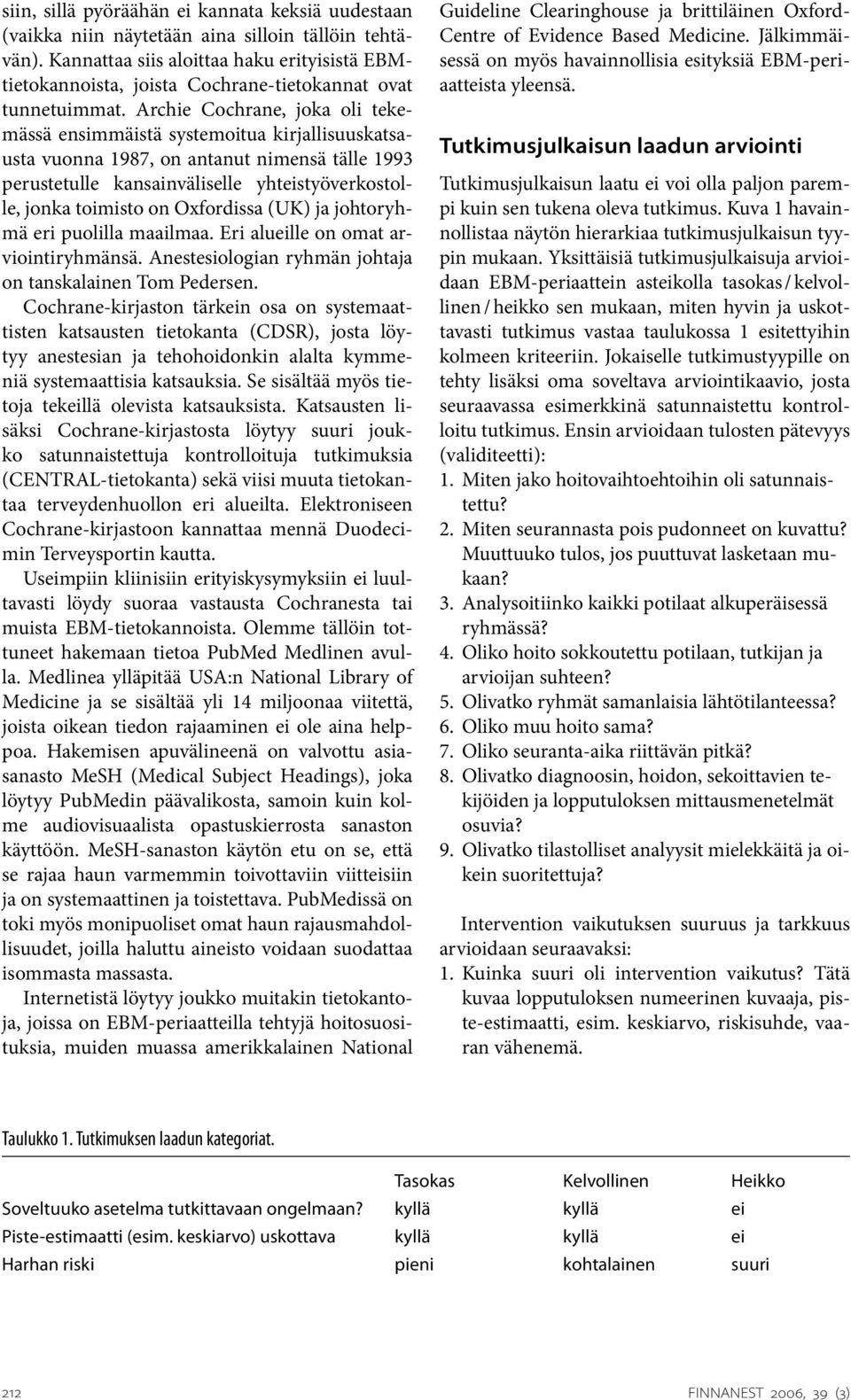 Archie Cochrane, joka oli tekemässä ensimmäistä systemoitua kirjallisuuskatsausta vuonna 1987, on antanut nimensä tälle 1993 perustetulle kansainväliselle yhteistyöverkostolle, jonka toimisto on