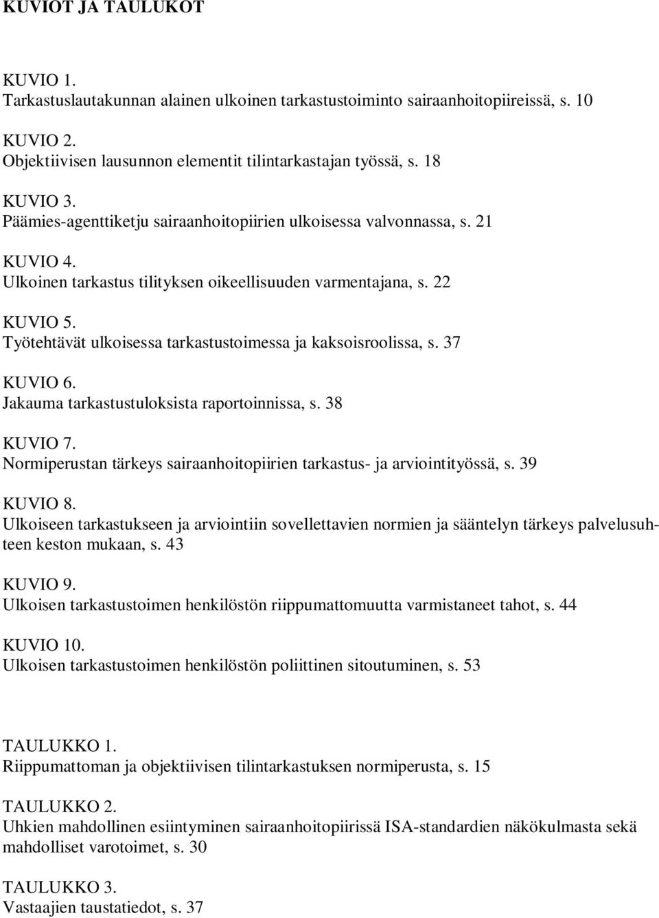 Työtehtävät ulkoisessa tarkastustoimessa ja kaksoisroolissa, s. 37 KUVIO 6. Jakauma tarkastustuloksista raportoinnissa, s. 38 KUVIO 7.