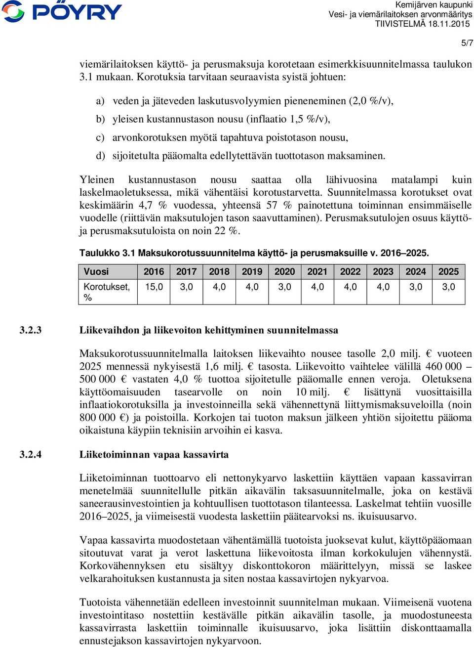 tapahtuva poistotason nousu, d) sijoitetulta pääomalta edellytettävän tuottotason maksaminen.