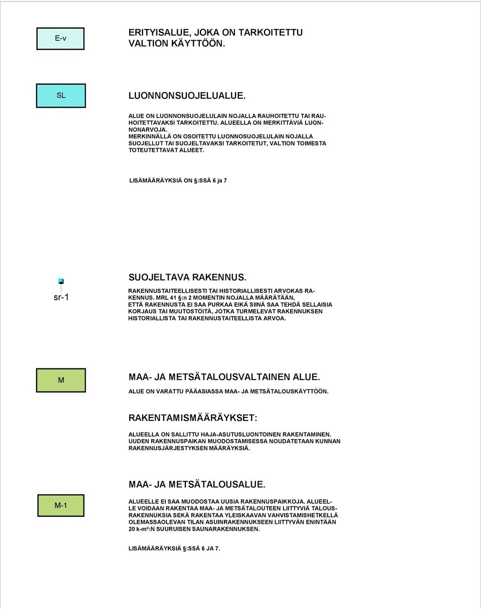 LISÄMÄÄRÄYKSIÄ ON :SSÄ 6 ja 7 SUOJELTAVA RAKENNUS. sr-1 RAKENNUSTAITEELLISESTI TAI HISTORIALLISESTI ARVOKAS RA- KENNUS.