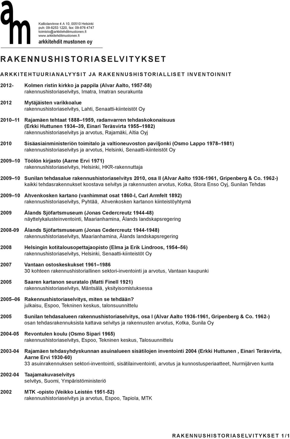 Teräsvirta 1955 1982) rakennushistoriaselvitys ja arvotus, Rajamäki, Altia Oyj 2010 Sisäasiainministeriön toimitalo ja valtioneuvoston paviljonki (Osmo Lappo 1978 1981) rakennushistoriaselvitys ja