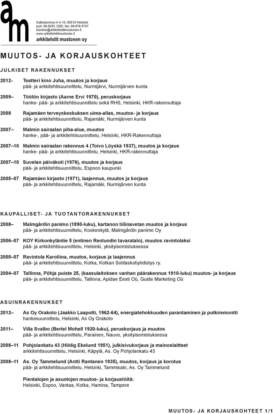 pää- ja arkkitehtisuunnittelu, Helsinki, HKR-Rakennuttaja 2007 10 Malmin sairaalan rakennus 4 (Toivo Löyskä 1937), muutos ja korjaus hanke- pää- ja arkkitehtisuunnittelu, Helsinki, HKR-rakennuttaja