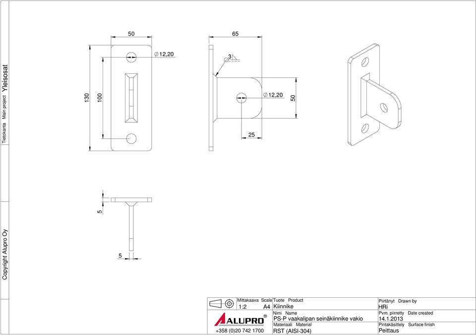 1:2 4 Kiinnike PS-P vaakalipan seinäkiinnike