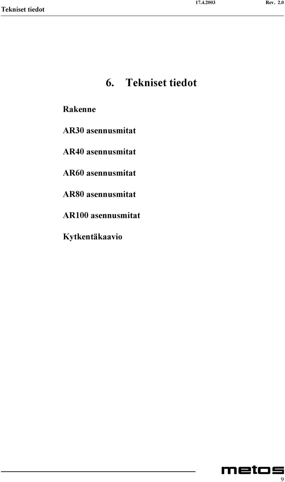 AR40 asennusmitat AR60 asennusmitat AR80