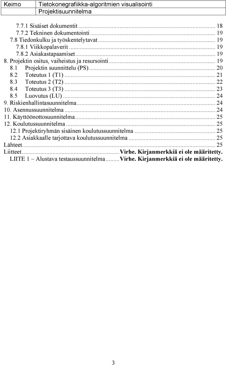 .. 24 9. Riskienhallintasuunnitelma... 24 10. Asennussuunnitelma... 24 11. Käyttöönottosuunnitelma... 25 12. Koulutussuunnitelma... 25 12.1 Projektiryhmän sisäinen koulutussuunnitelma.