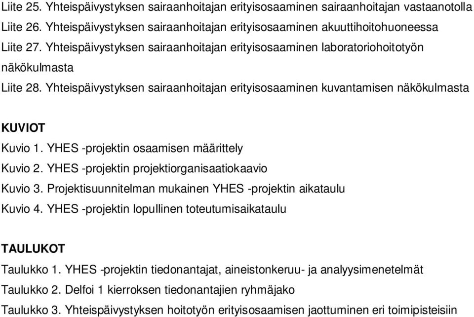 YHES -projektin osaamisen määrittely Kuvio 2. YHES -projektin projektiorganisaatiokaavio Kuvio 3. Projektisuunnitelman mukainen YHES -projektin aikataulu Kuvio 4.