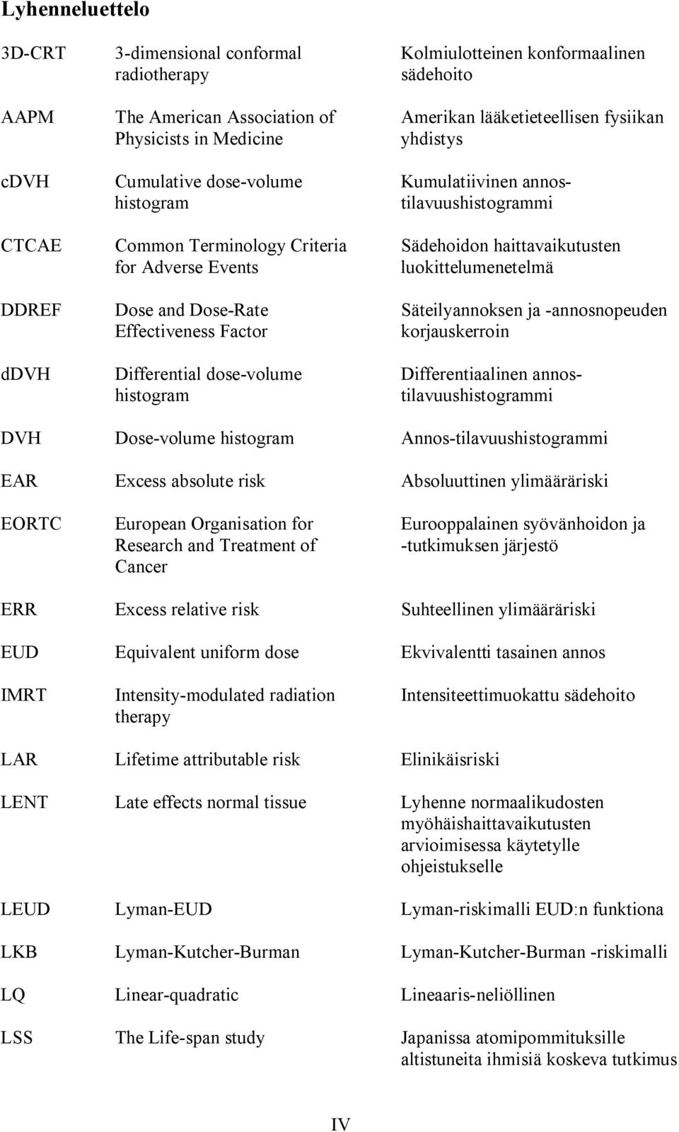 and Dose-Rate Säteilyannoksen ja -annosnopeuden Effectiveness Factor korjauskerroin ddvh Differential dose-volume Differentiaalinen annoshistogram tilavuushistogrammi DVH Dose-volume histogram