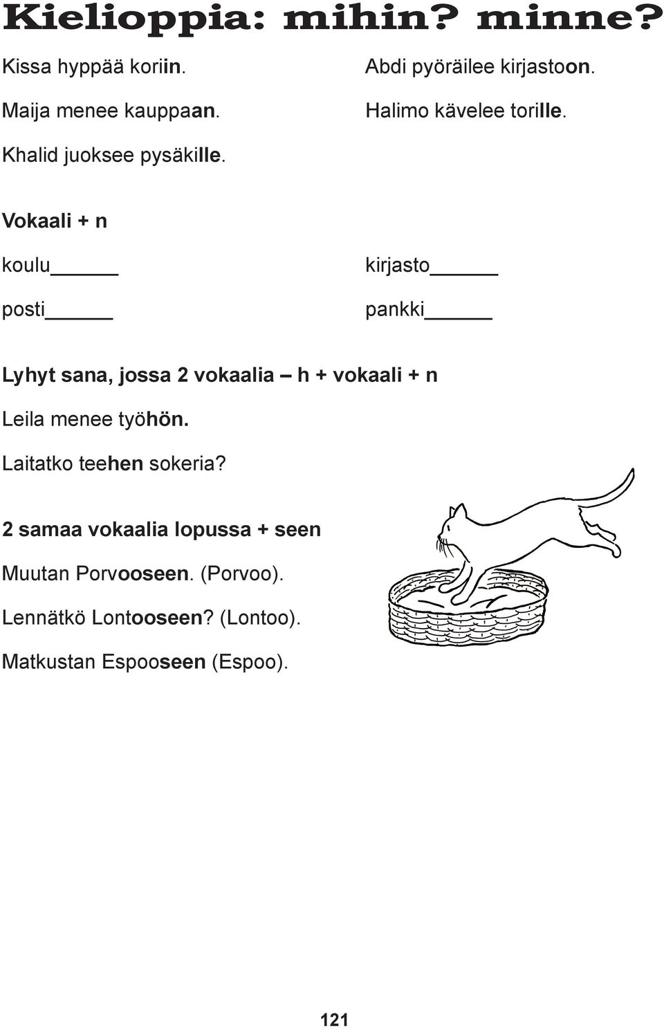 Vokaali + n koulu posti kirjasto pankki Lyhyt sana, jossa 2 vokaalia h + vokaali + n Leila menee