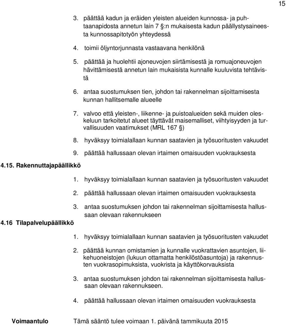 antaa suostumuksen tien, johdon tai rakennelman sijoittamisesta kunnan hallitsemalle alueelle 7.