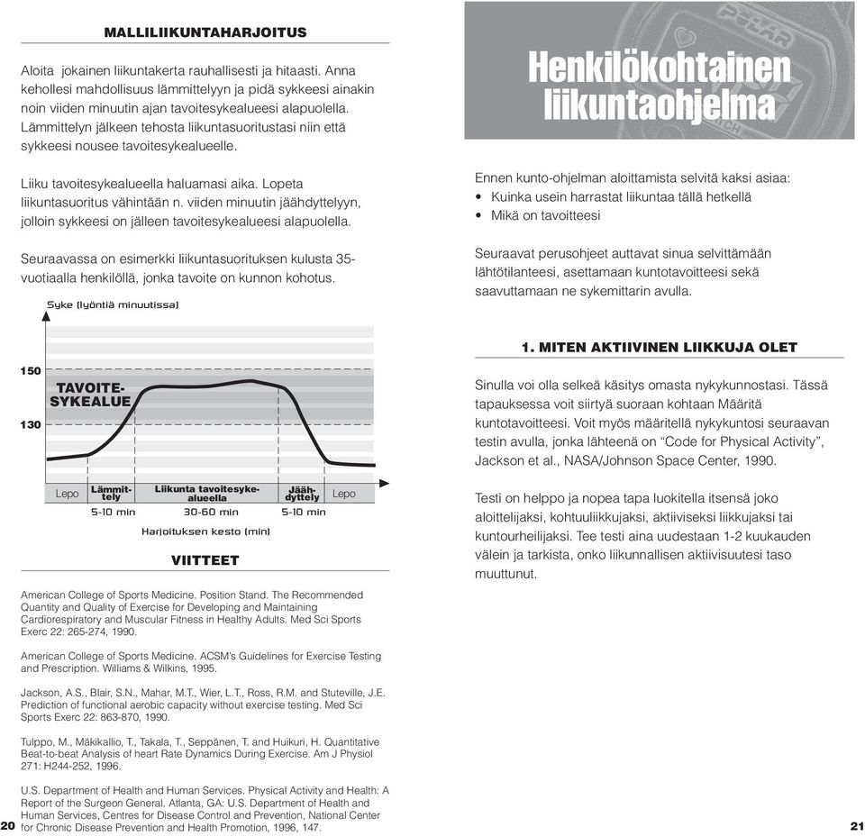 Lämmittelyn jälkeen tehosta liikuntasuoritustasi niin että sykkeesi nousee tavoitesykealueelle. Liiku tavoitesykealueella haluamasi aika. Lopeta liikuntasuoritus vähintään n.