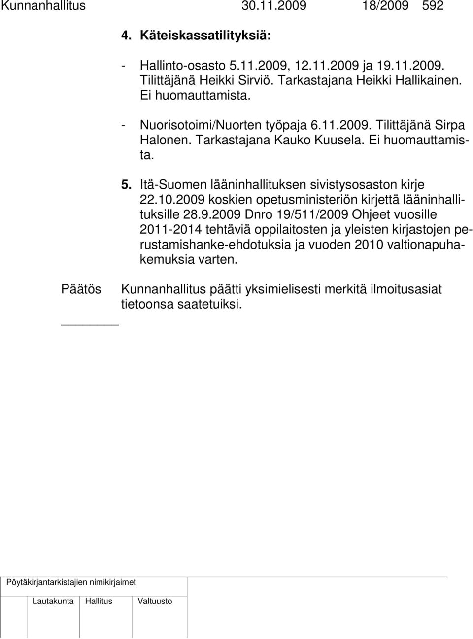 Itä-Suomen lääninhallituksen sivistysosaston kirje 22.10.2009 