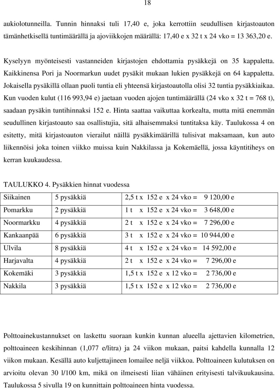 Jokaisella pysäkillä ollaan puoli tuntia eli yhteensä kirjastoautolla olisi 32 tuntia pysäkkiaikaa.