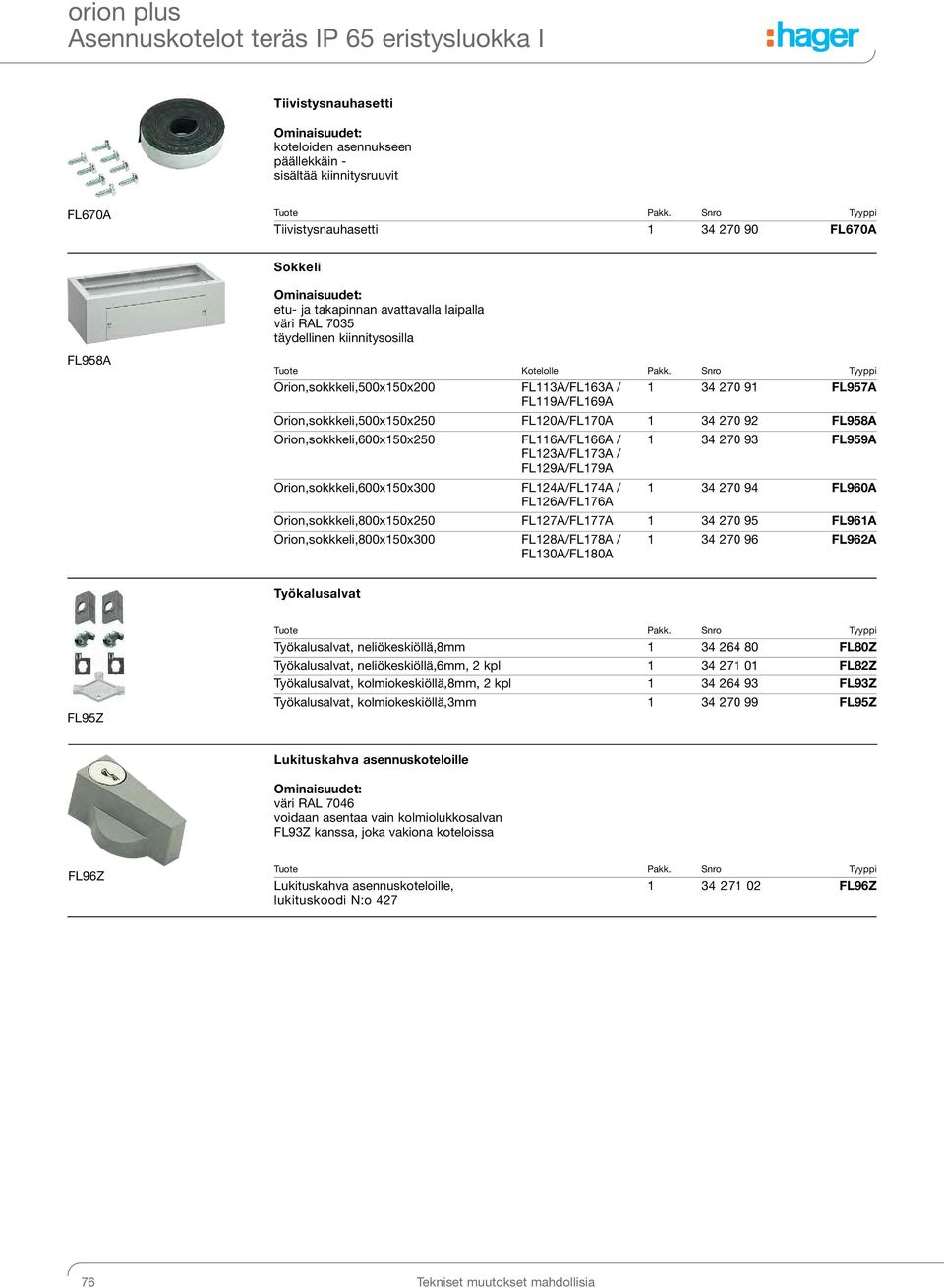 Snro Tyyppi Orion,sokkkeli,500x150x200 FL113A/FL163A / 1 34 270 91 FL957A FL119A/FL169A Orion,sokkkeli,500x150x250 FL120A/FL170A 1 34 270 92 FL958A Orion,sokkkeli,600x150x250 FL116A/FL166A / 1 34 270