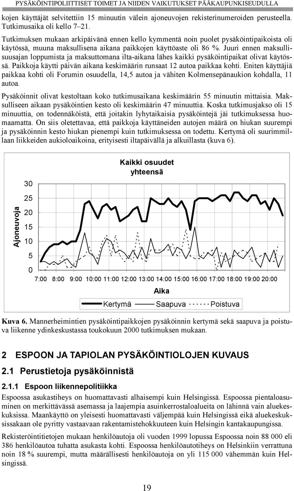 Juuri ennen maksullisuusajan loppumista ja maksuttomana ilta-aikana lähes kaikki pysäköintipaikat olivat käytössä. Paikkoja käytti päivän aikana keskimäärin runsaat 12 autoa paikkaa kohti.