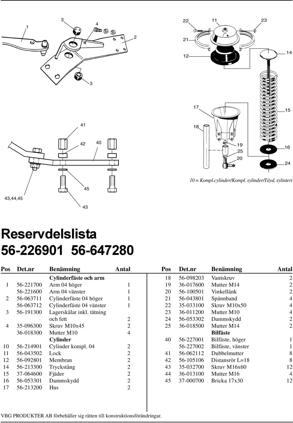 tätning och fett 2 4 35-096300 Skruv M10x45 2 36-018300 Mutter M10 4 Cylinder 10 56-214901 Cylinder kompl.