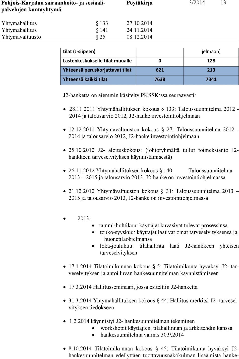 28.11.2011 Yhtymähallituksen kokous 133: Taloussuunnitelma 2012-2014 ja talousarvio 2012, J2-hanke investointiohjelmaan 12.12.2011 Yhtymävaltuuston kokous 27: Taloussuunnitelma 2012-2014 ja talousarvio 2012, J2-hanke investointiohjelmaan 25.