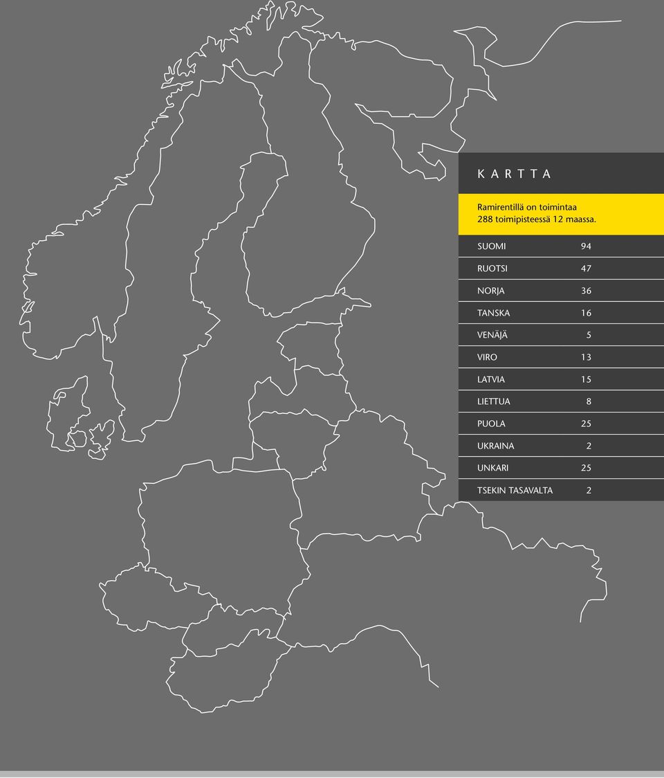 SUOMI 94 RUOTSI 47 NORJA 36 TANSKA 16 VENÄJÄ 5