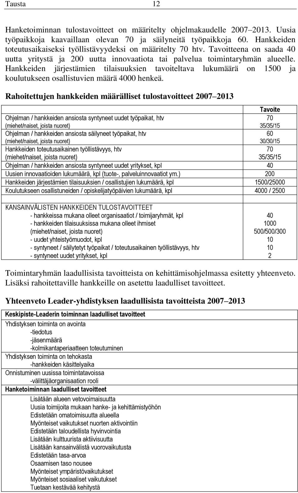 Hankkeiden järjestämien tilaisuuksien tavoiteltava lukumäärä on 1500 ja koulutukseen osallistuvien määrä 4000 henkeä.