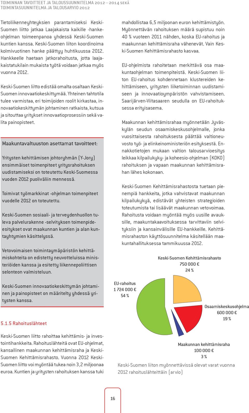 Hankkeelle haetaan jatkorahoitusta, jotta laajakaistatukilain mukaista työtä voidaan jatkaa myös vuonna 2012. Keski-Suomen liitto edistää omalta osaltaan Keski- Suomen innovaatiokeskittymää.