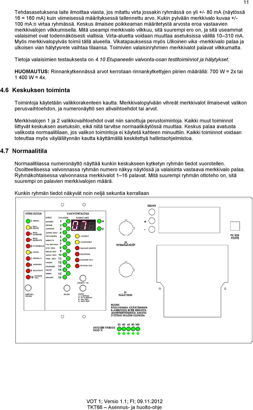 Mitä useampi merkkivalo vilkkuu, sitä suurempi ero on, ja sitä useammat valaisimet ovat todennäköisesti viallisia. Virta-aluetta voidaan muuttaa asetuksissa välillä 10 310 ma.