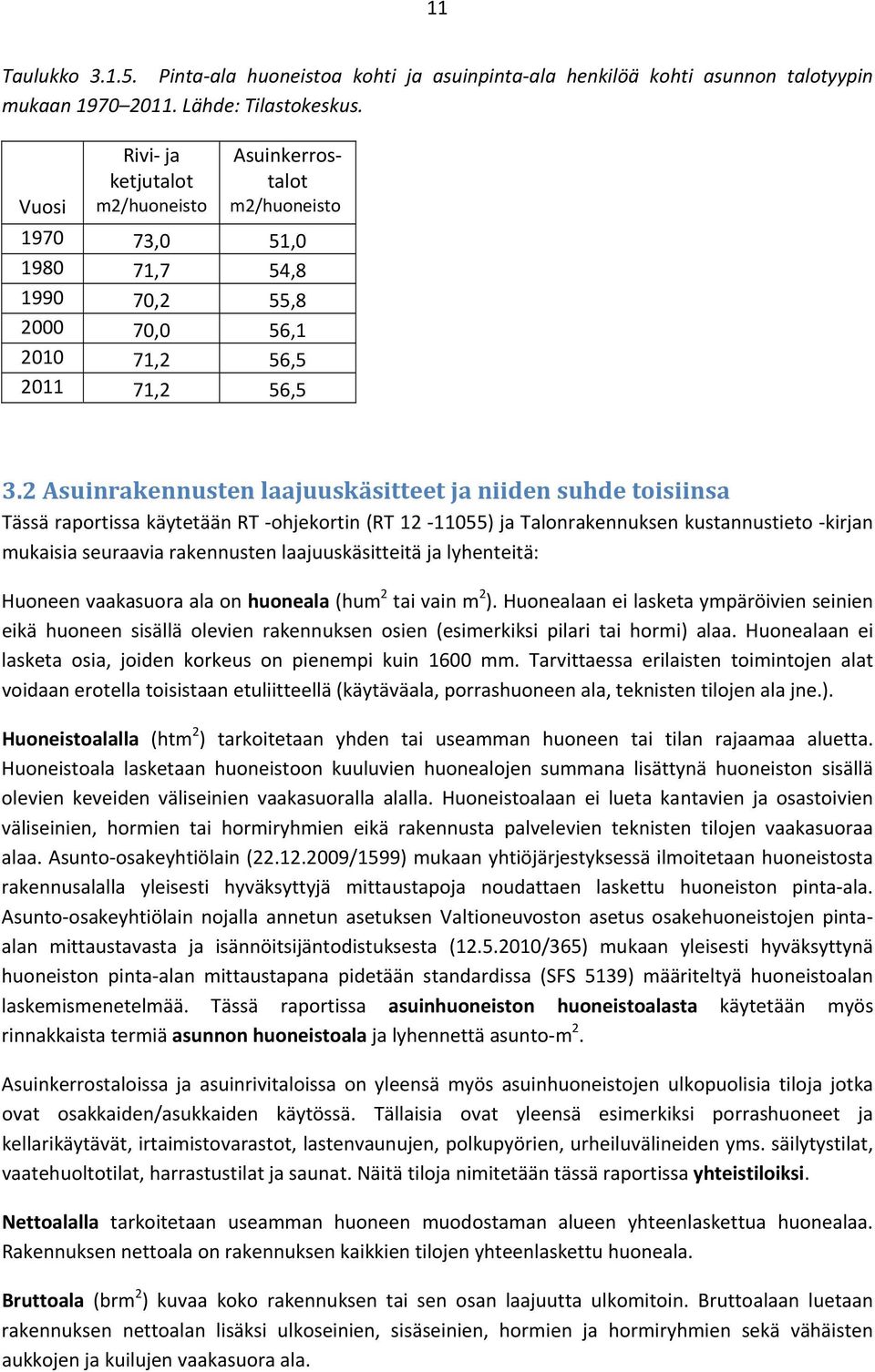 2 Asuinrakennusten laajuuskäsitteet ja niiden suhde toisiinsa Tässä raportissa käytetään RT ohjekortin (RT 12 11055) ja Talonrakennuksen kustannustieto kirjan mukaisia seuraavia rakennusten