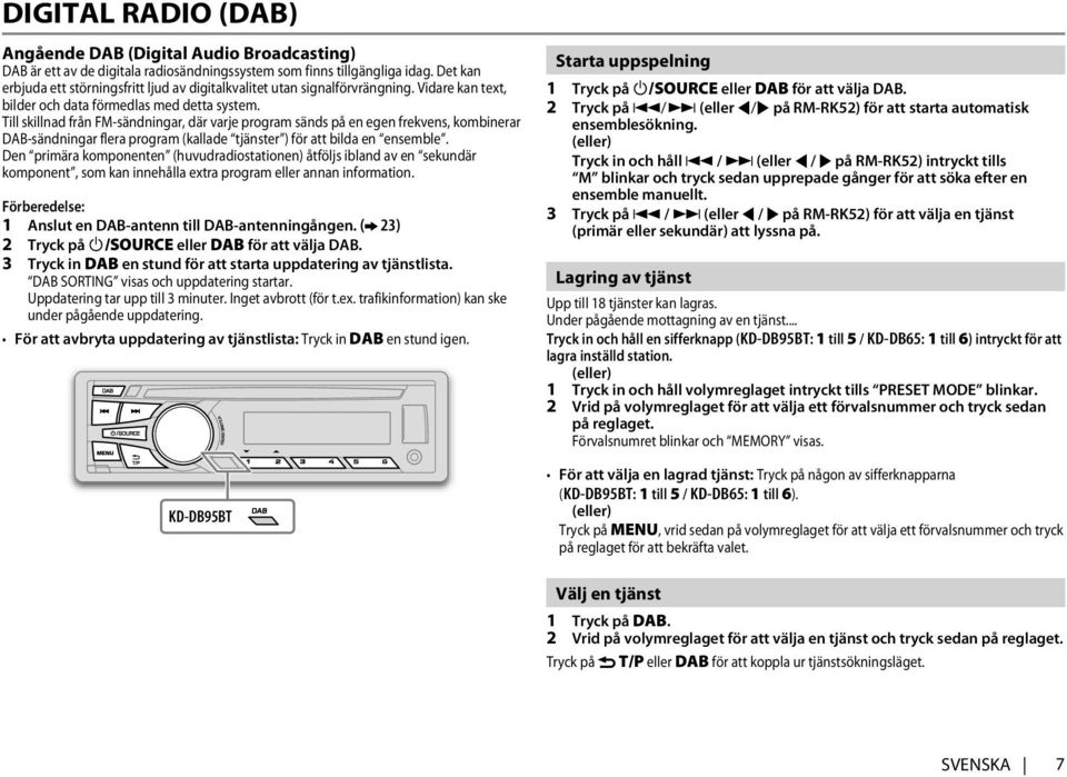 Till skillnad från FM-sändningar, där varje program sänds på en egen frekvens, kombinerar DAB-sändningar flera program (kallade tjänster ) för att bilda en ensemble.