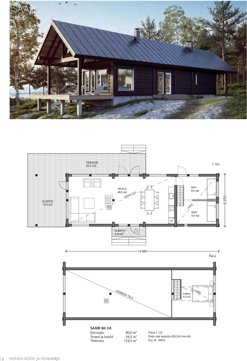 krs ERROALA 75,5 m2 HUONEITOALA 66,5 m2 4,5 m2 h >1600 AARI 80 2A errosala 80,0 m 2 Terassi ja kuistit 44,5 m 2 Yhteensä 124,5 m 2 Pinta-alat