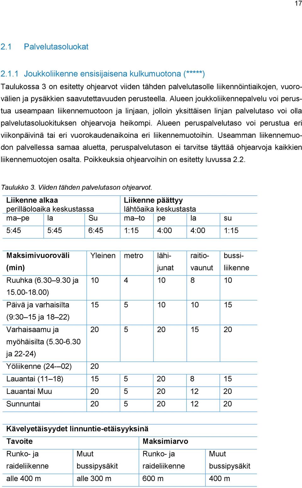 Alueen peruspalvelutaso voi perustua eri viikonpäivinä tai eri vuorokaudenaikoina eri liikennemuotoihin.