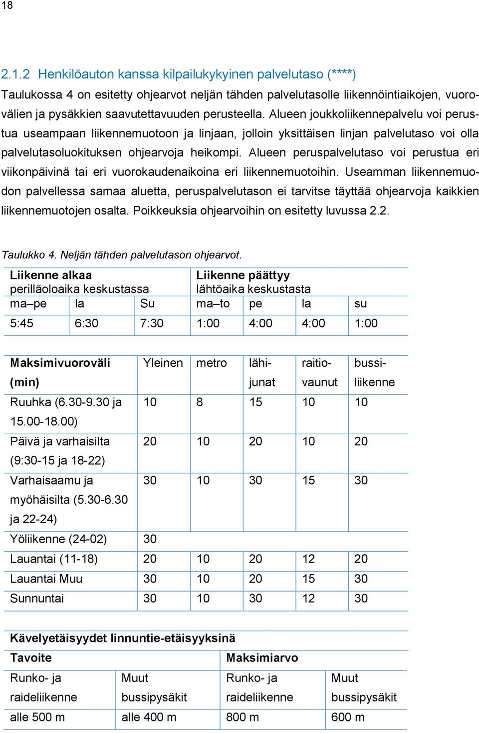 Alueen peruspalvelutaso voi perustua eri viikonpäivinä tai eri vuorokaudenaikoina eri liikennemuotoihin.