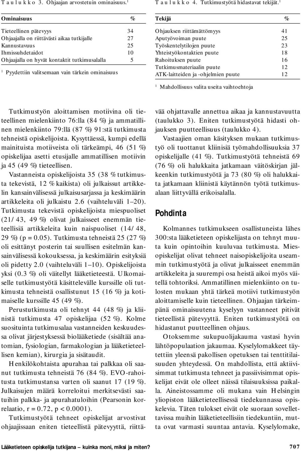 tärkein ominaisuus Taulukko 4. Tutkimustyötä hidastavat tekijät.