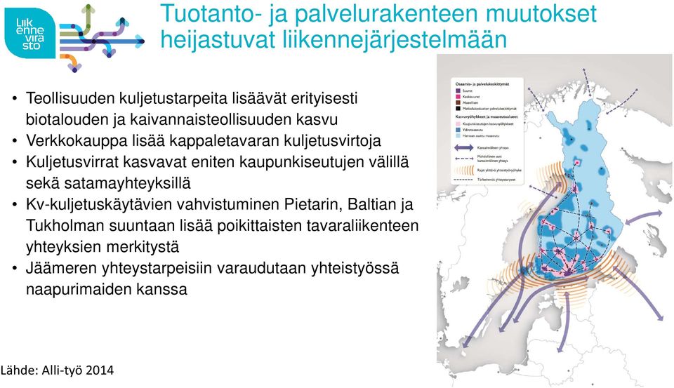 kaupunkiseutujen välillä sekä satamayhteyksillä Kv-kuljetuskäytävien vahvistuminen Pietarin, Baltian ja Tukholman suuntaan lisää