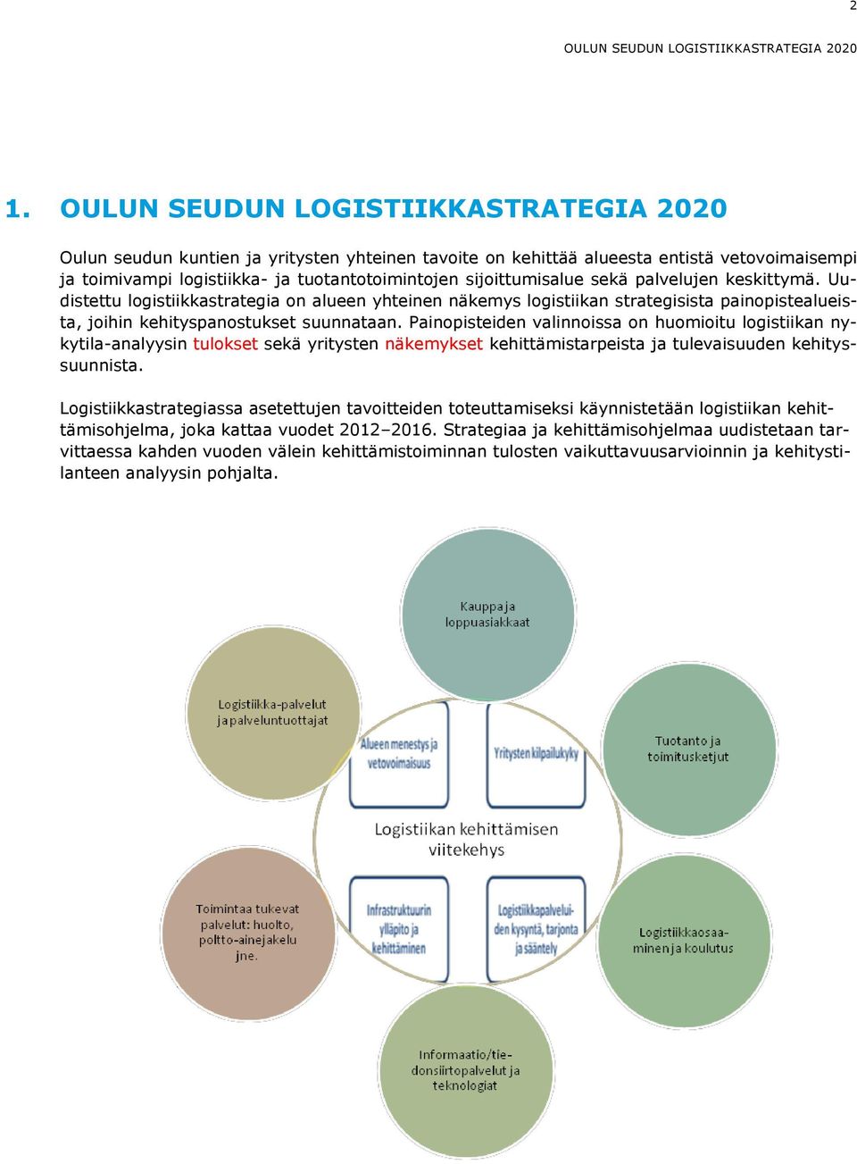 sijoittumisalue sekä palvelujen keskittymä. Uudistettu logistiikkastrategia on alueen yhteinen näkemys logistiikan strategisista painopistealueista, joihin kehityspanostukset suunnataan.