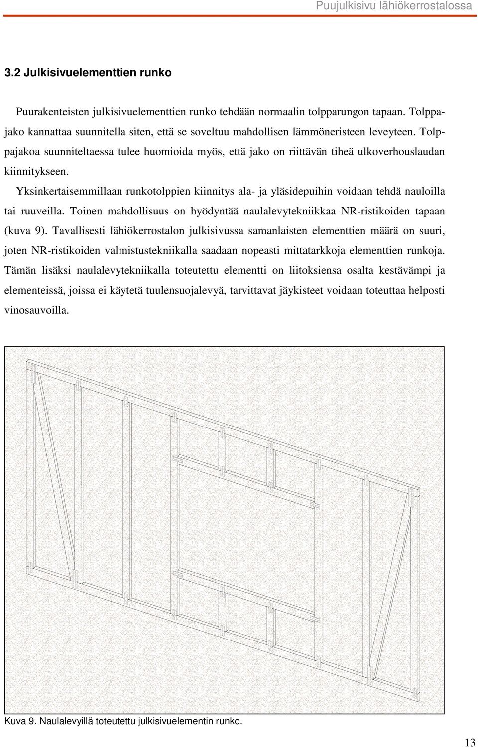 Tolppajakoa suunniteltaessa tulee huomioida myös, että jako on riittävän tiheä ulkoverhouslaudan kiinnitykseen.