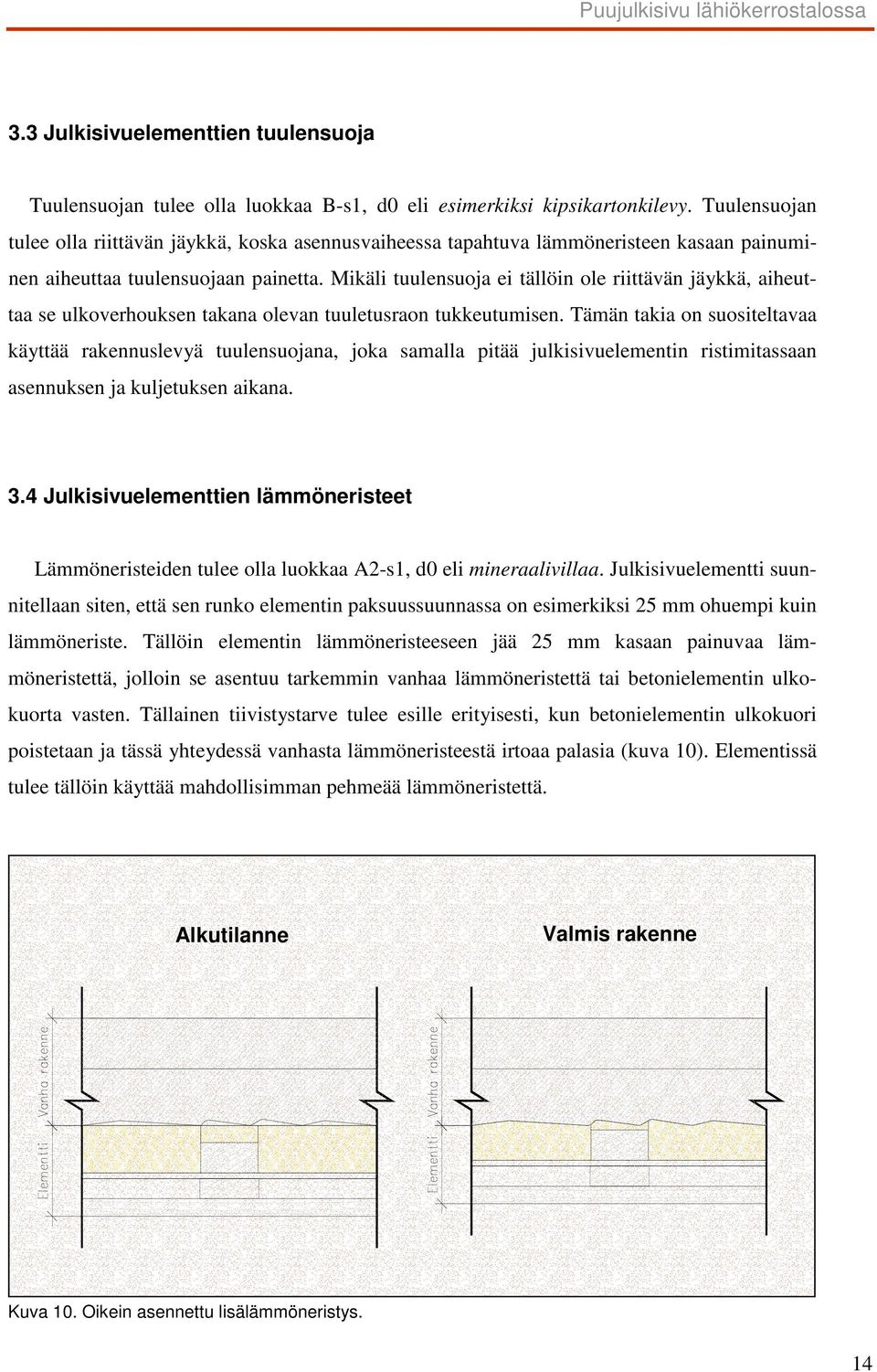 Mikäli tuulensuoja ei tällöin ole riittävän jäykkä, aiheuttaa se ulkoverhouksen takana olevan tuuletusraon tukkeutumisen.