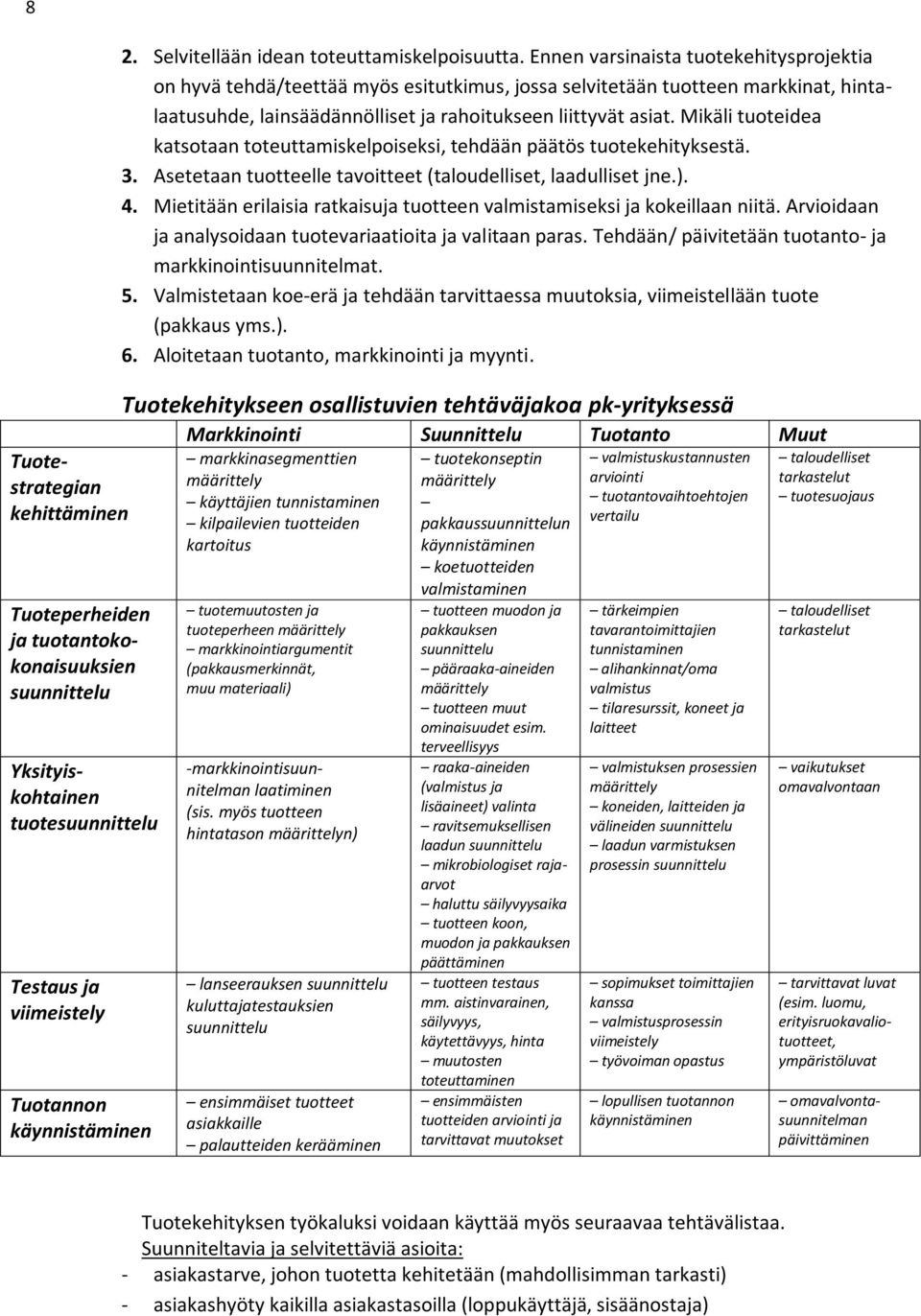 Ennen varsinaista tuotekehitysprojektia on hyvä tehdä/teettää myös esitutkimus, jossa selvitetään tuotteen markkinat, hintalaatusuhde, lainsäädännölliset ja rahoitukseen liittyvät asiat.