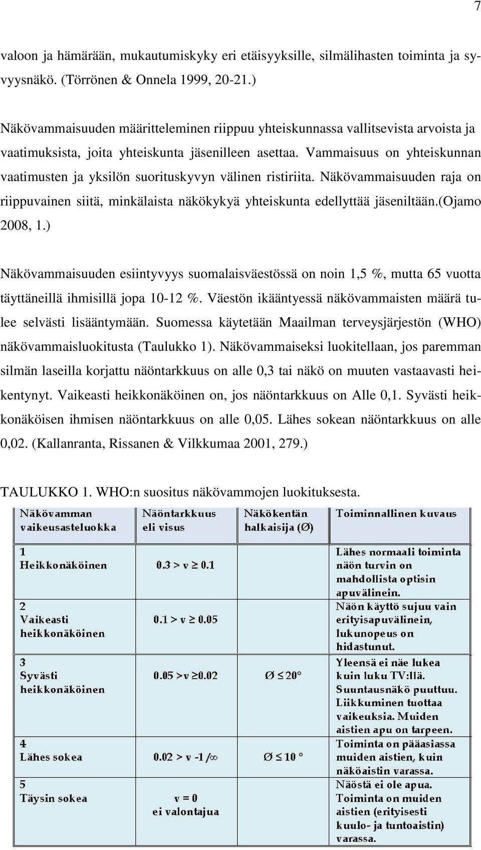 Vammaisuus on yhteiskunnan vaatimusten ja yksilön suorituskyvyn välinen ristiriita. Näkövammaisuuden raja on riippuvainen siitä, minkälaista näkökykyä yhteiskunta edellyttää jäseniltään.