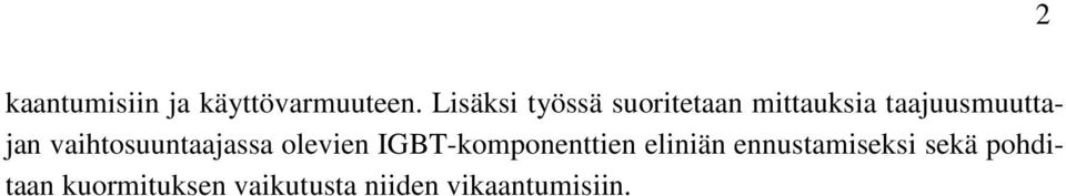 vaihtosuuntaajassa olevien IGBT-komponenttien eliniän