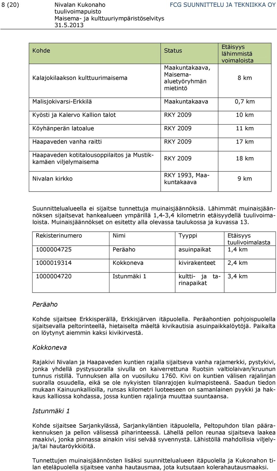 kotitalousoppilaitos ja Mustikkamäen viljelymaisema Nivalan kirkko RKY 2009 RKY 1993, Maakuntakaava 18 km 9 km Suunnittelualueella ei sijaitse tunnettuja muinaisjäännöksiä.