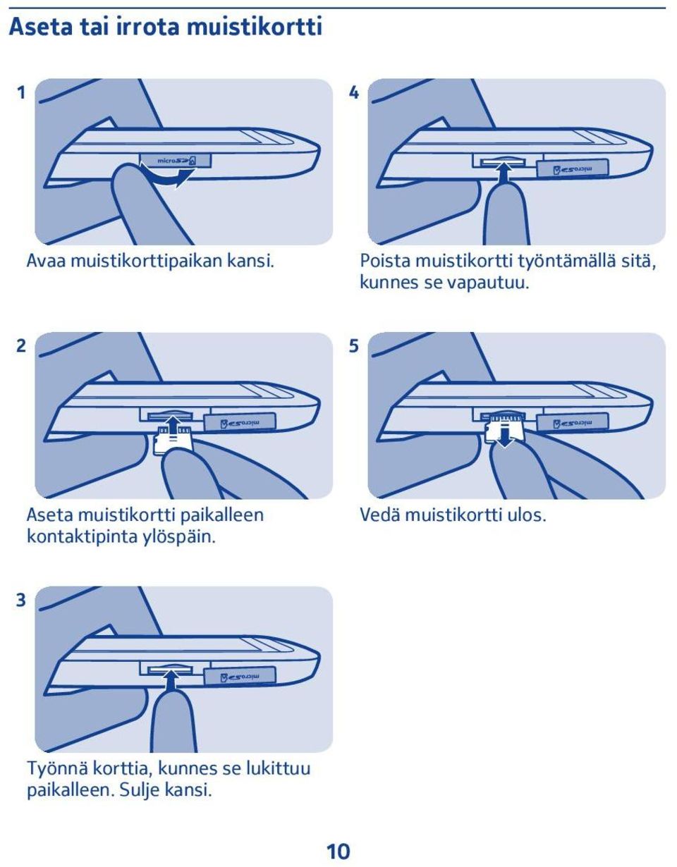 2 5 Aseta muistikortti paikalleen kontaktipinta ylöspäin.