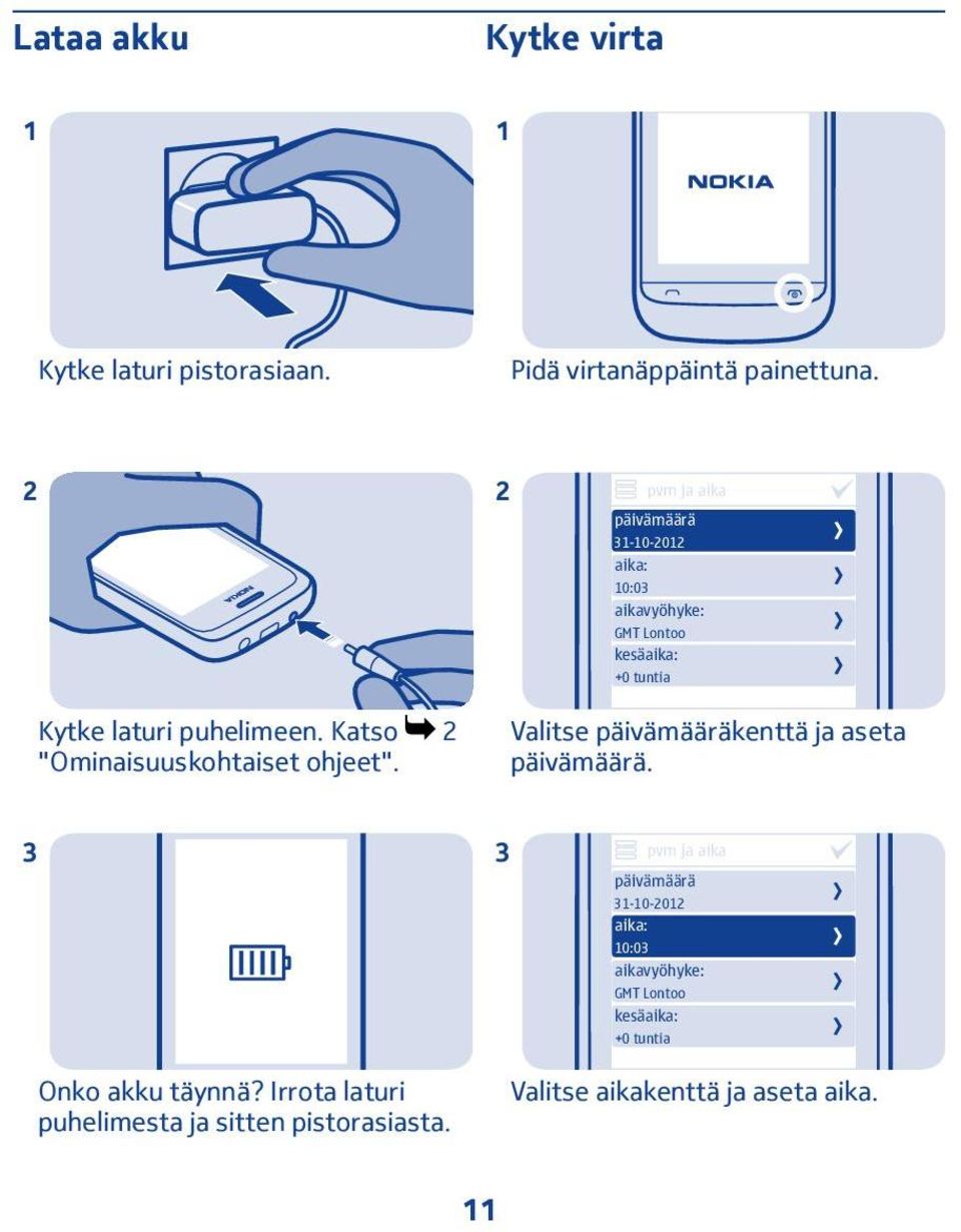 Katso 2 "Ominaisuuskohtaiset ohjeet". Valitse päivämääräkenttä ja aseta päivämäärä.