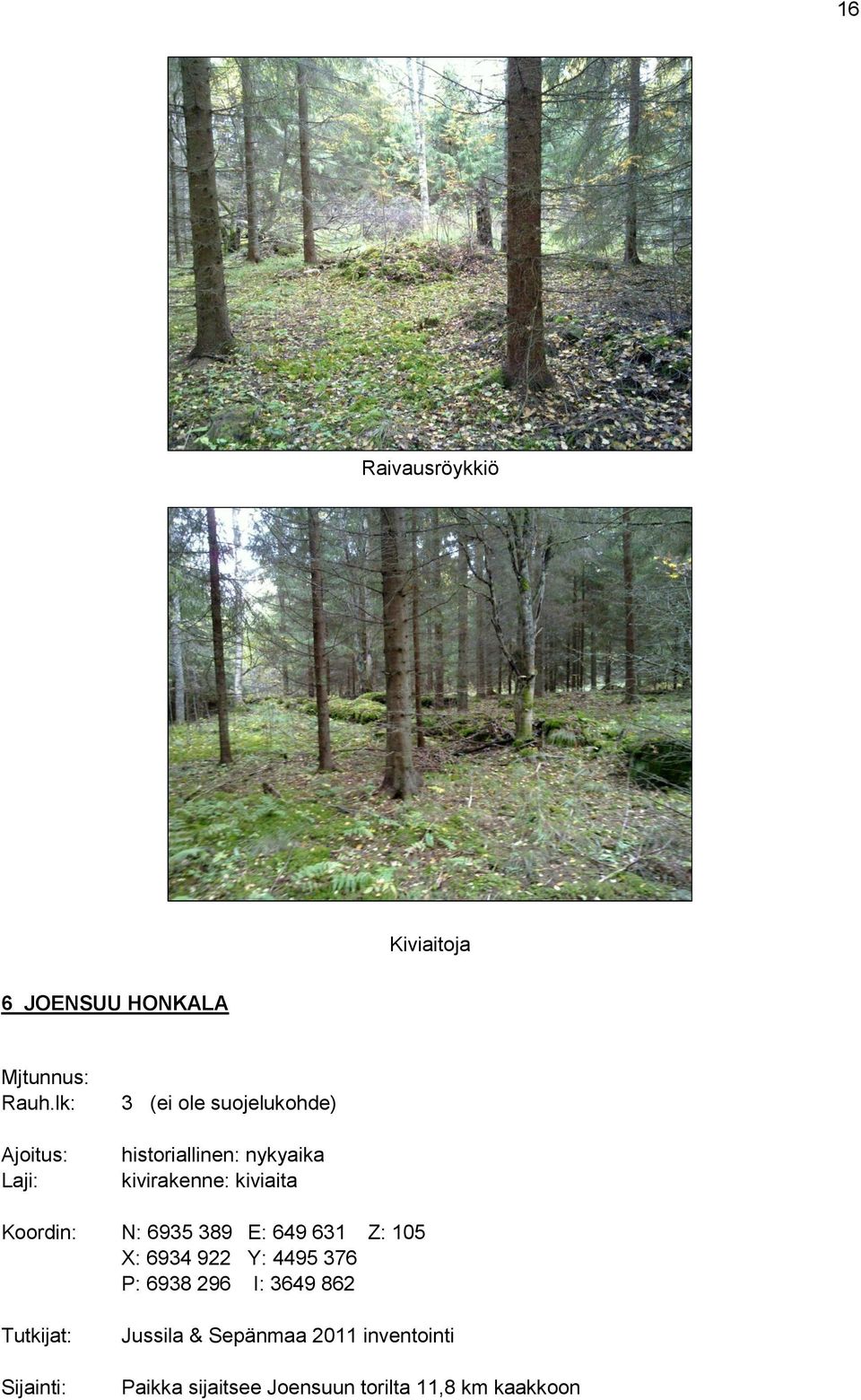 kiviaita Koordin: N: 6935 389 E: 649 631 Z: 105 X: 6934 922 Y: 4495 376 P: 6938 296