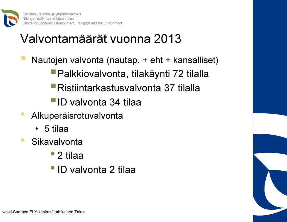 Ristiintarkastusvalvonta 37 tilalla ID valvonta 34 tilaa