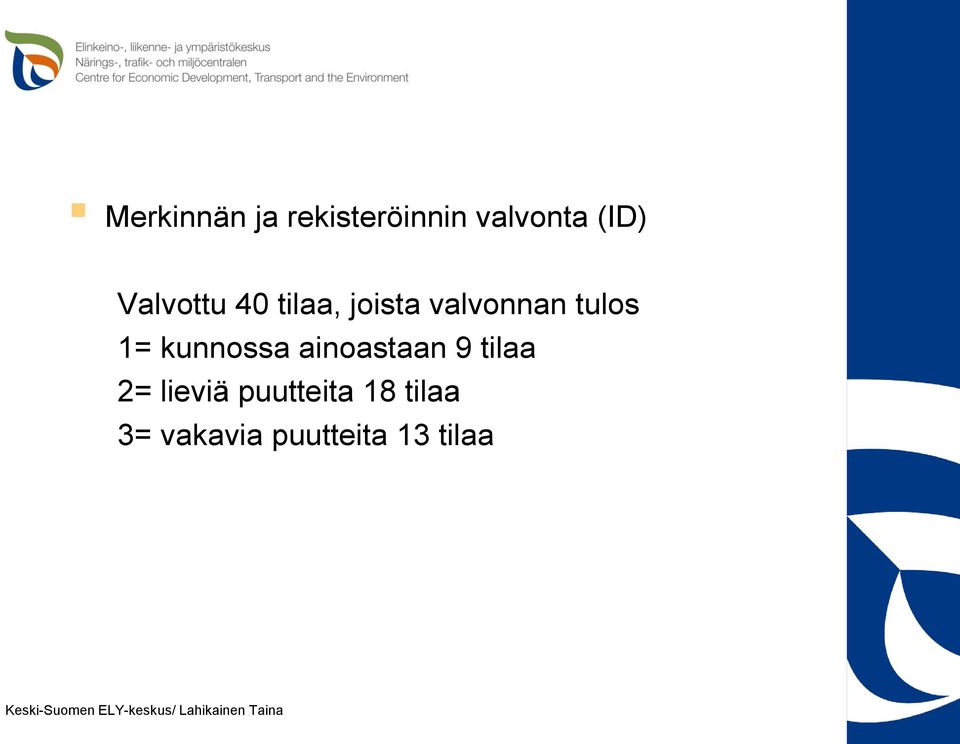 9 tilaa 2= lieviä puutteita 18 tilaa 3= vakavia