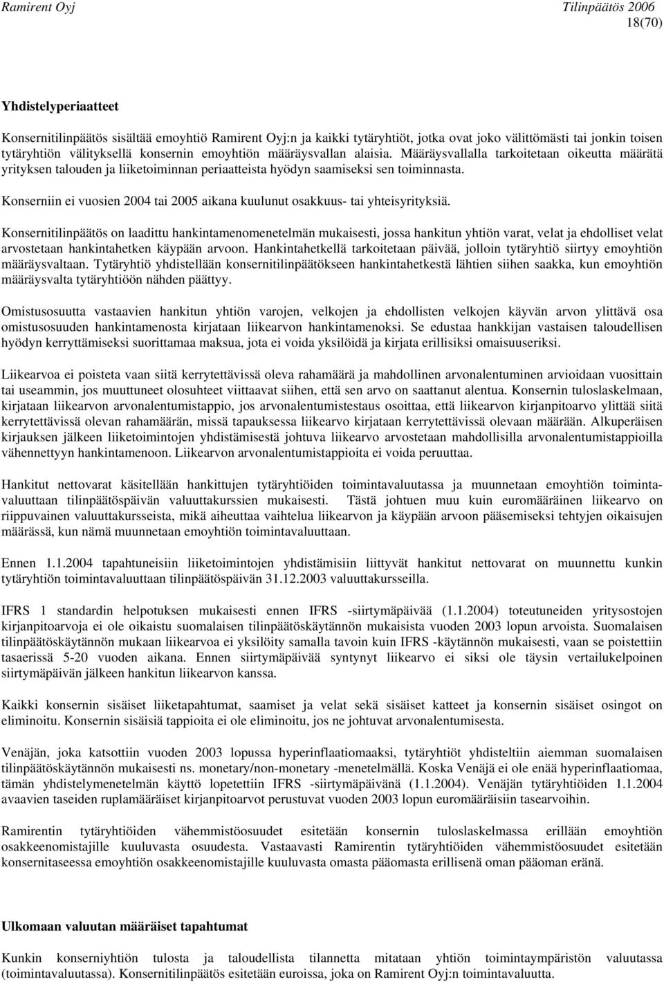 Konserniin ei vuosien 2004 tai 2005 aikana kuulunut osakkuus- tai yhteisyrityksiä.