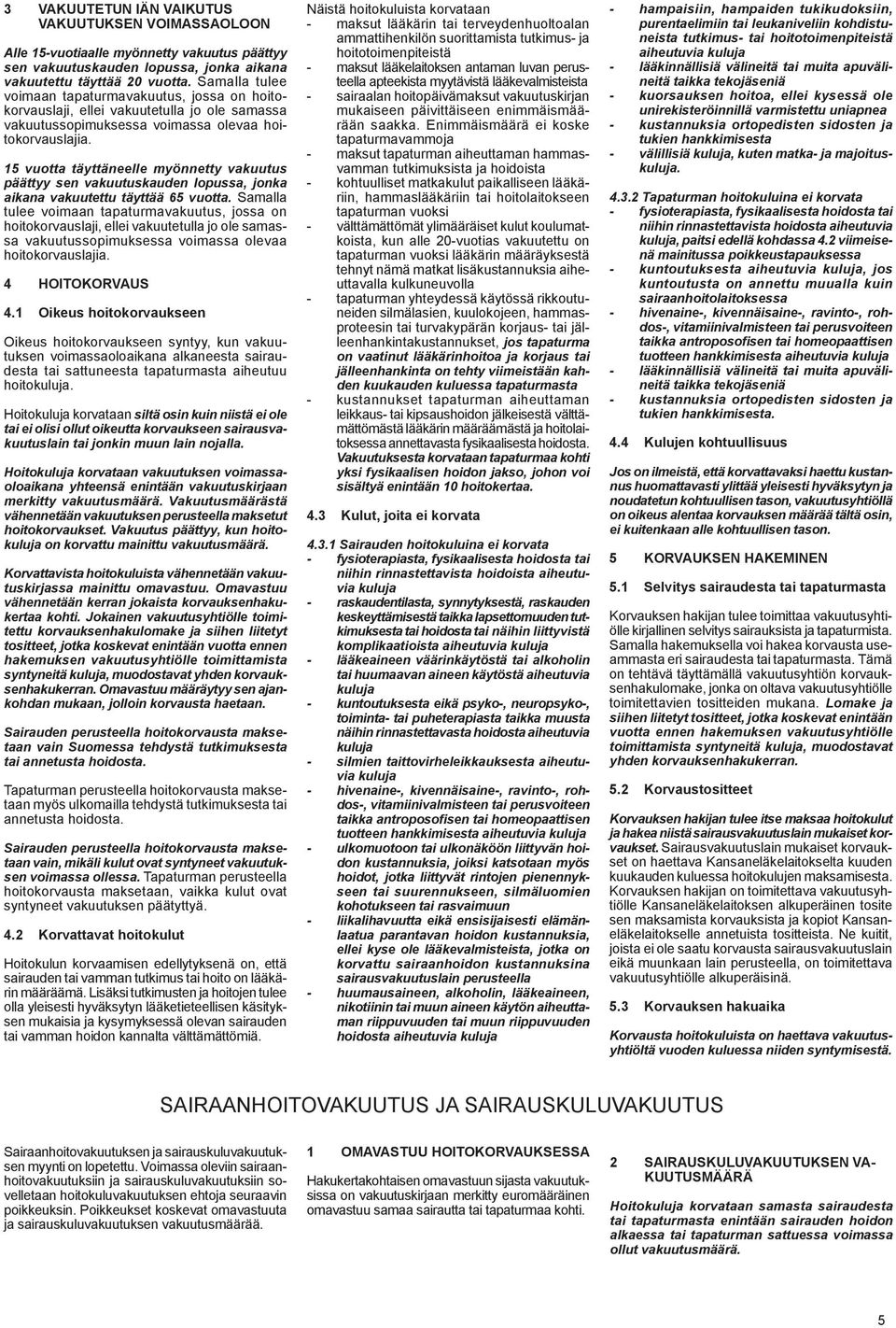 15 vuotta täyttäneelle myönnetty vakuutus päättyy sen vakuutuskauden lopussa, jonka aikana vakuutettu täyttää 65 vuotta.  4 HOITOKORVAUS 4.