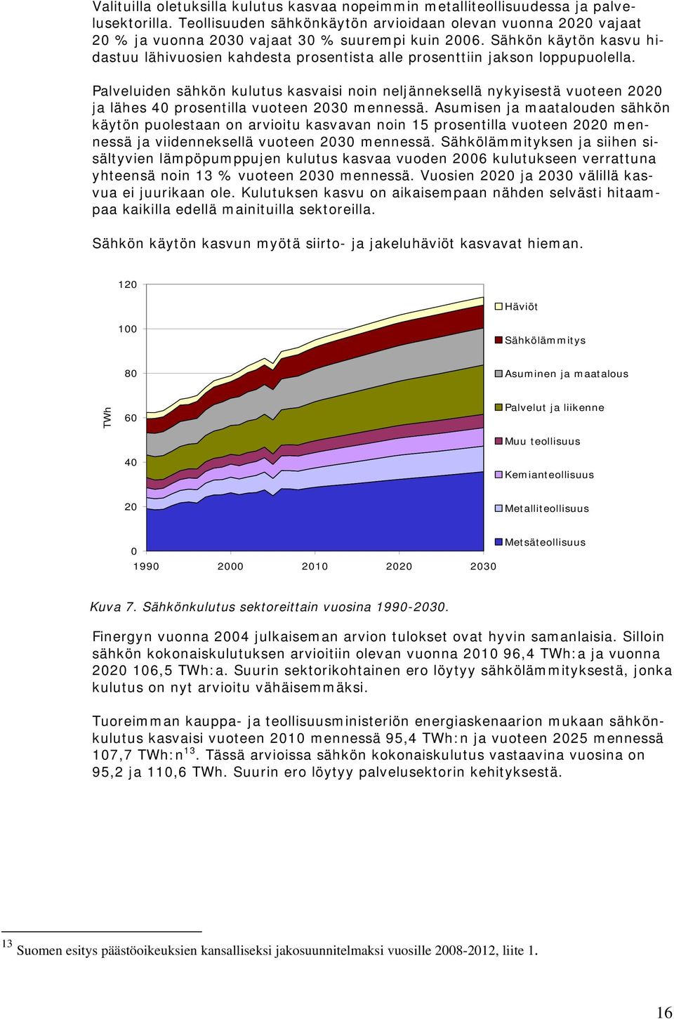 Sähkön käytön kasvu hidastuu lähivuosien kahdesta prosentista alle prosenttiin jakson loppupuolella.